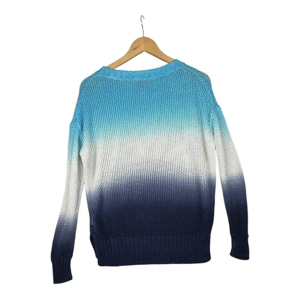 J. Crew Linen‎ Monaco Beach Sweater size Small Blue Raw Indigo Ombre Dip Dyed